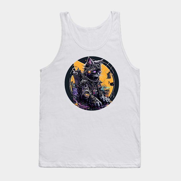 Cyberpunk Cat Thou Shalt Not try Me Tank Top by Daphne R. Ellington